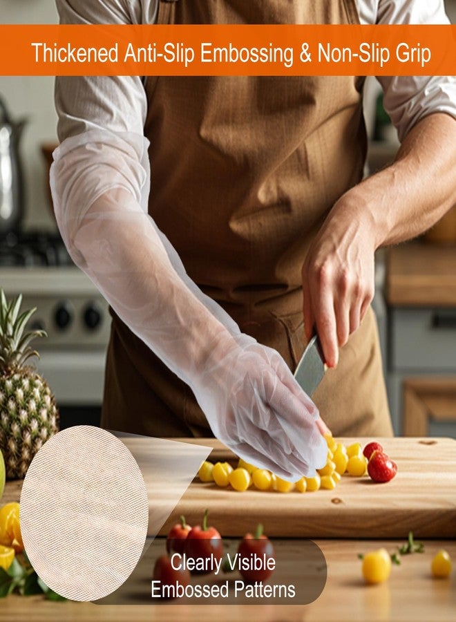 سيبا قفازات تنظيف سيبا للاستخدام مرة واحدة بأكمام طويلة، 10 قطع، مصنوعة من مادة البولي إيثيلين المقاوم للماء، أكمام واقية للذراعين، مناسبة للمطبخ وغسل الأطباق وتنظيف المنزل والبستنة، طول الكوع 17.72 بوصة، لون أبيض، أكمام طويلة جدًا - Image 4